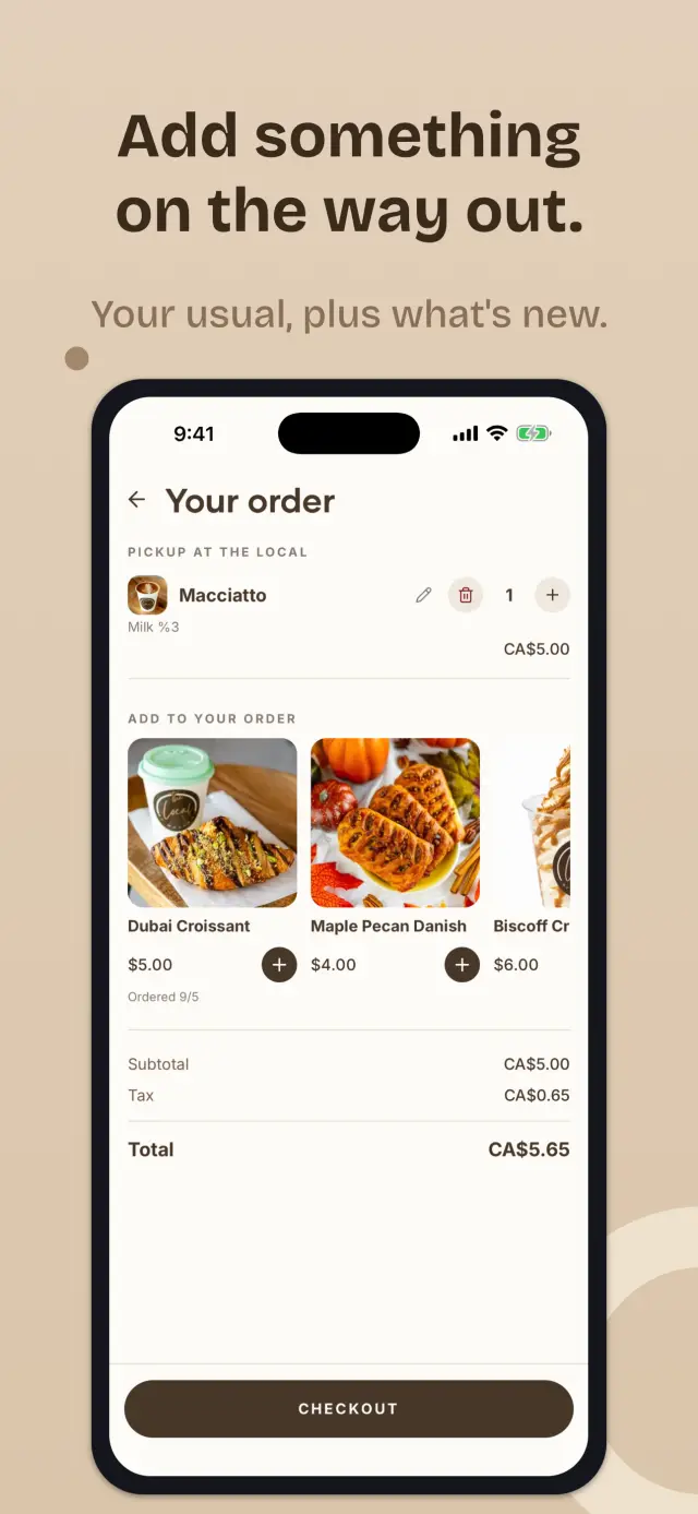 The Local app's cart, headed "Add something on the way out."